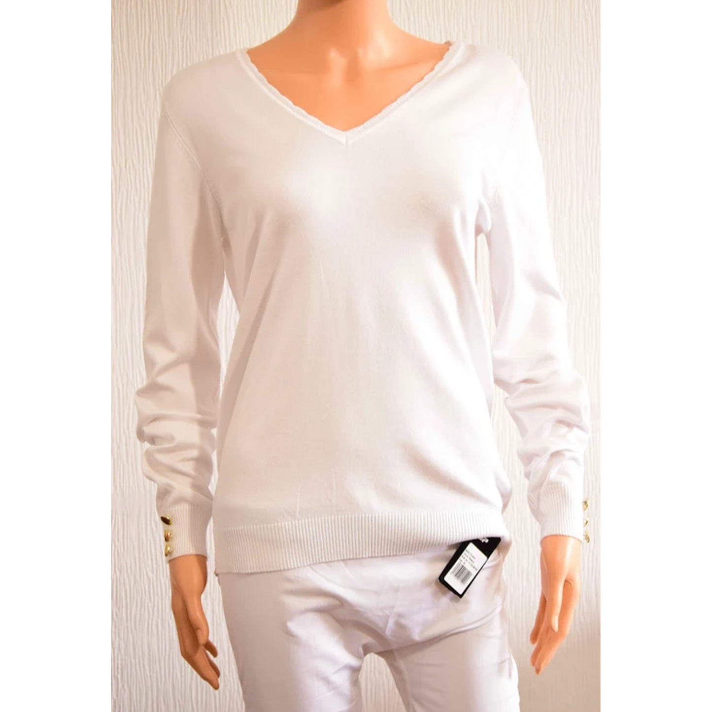 Pull femme col v Amara Reya blanc