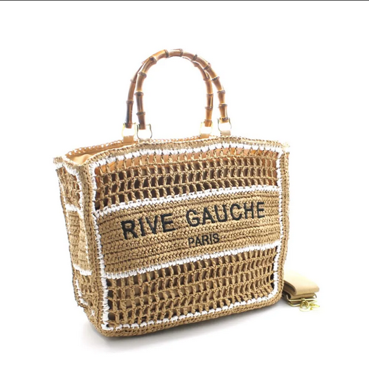 Sac Cabas Riva Noir – Style Raphia & Bambou