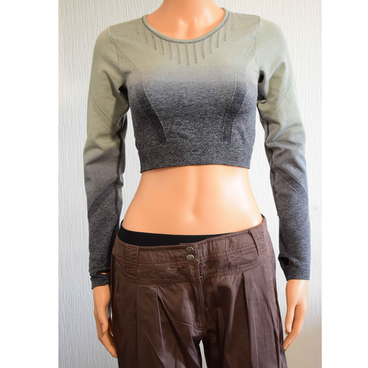 Crop Top Sans Coutures Dégradé Kaki/Gris S