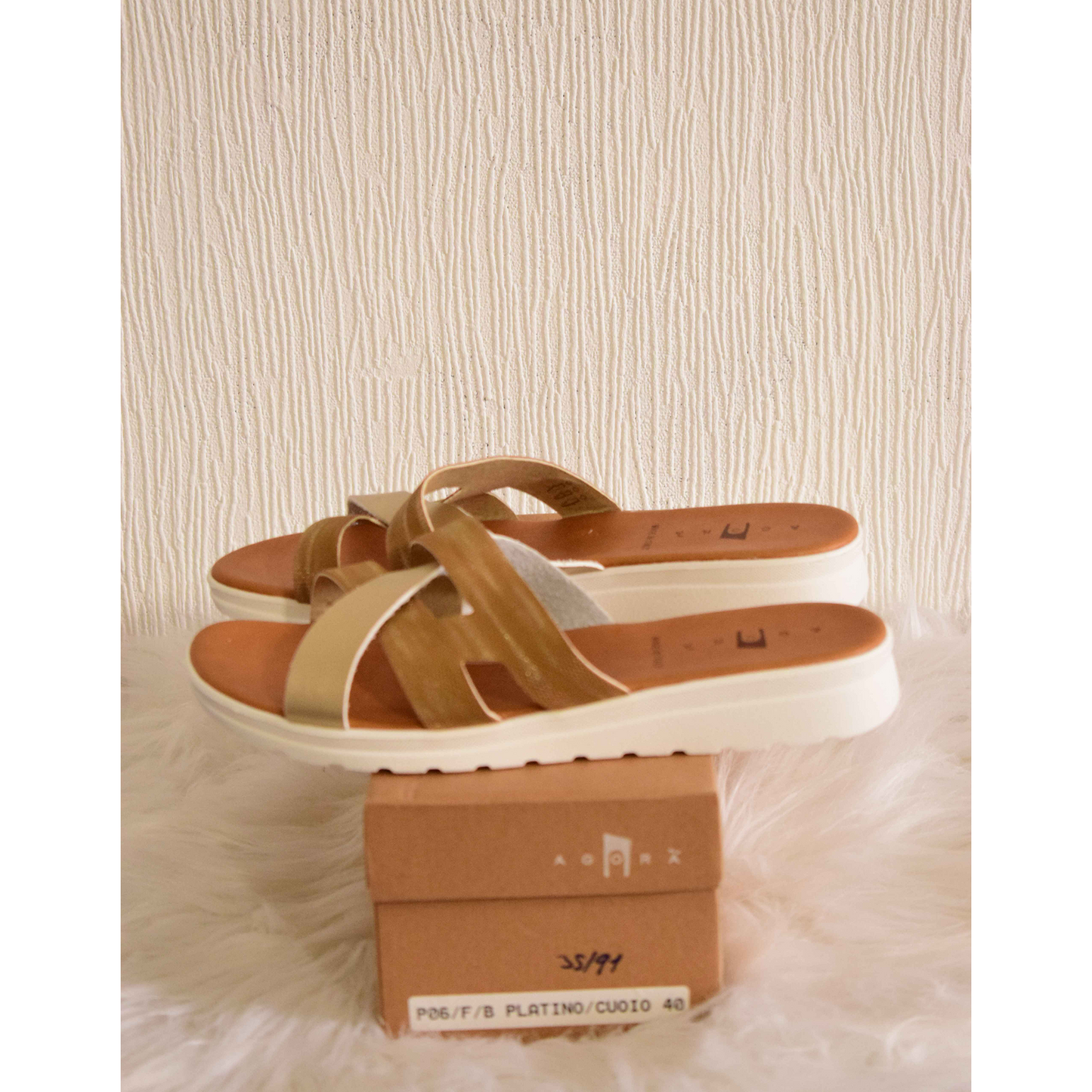 Mules Mosaïque Dorée & Beige à Brides Croisées – Agorà 38