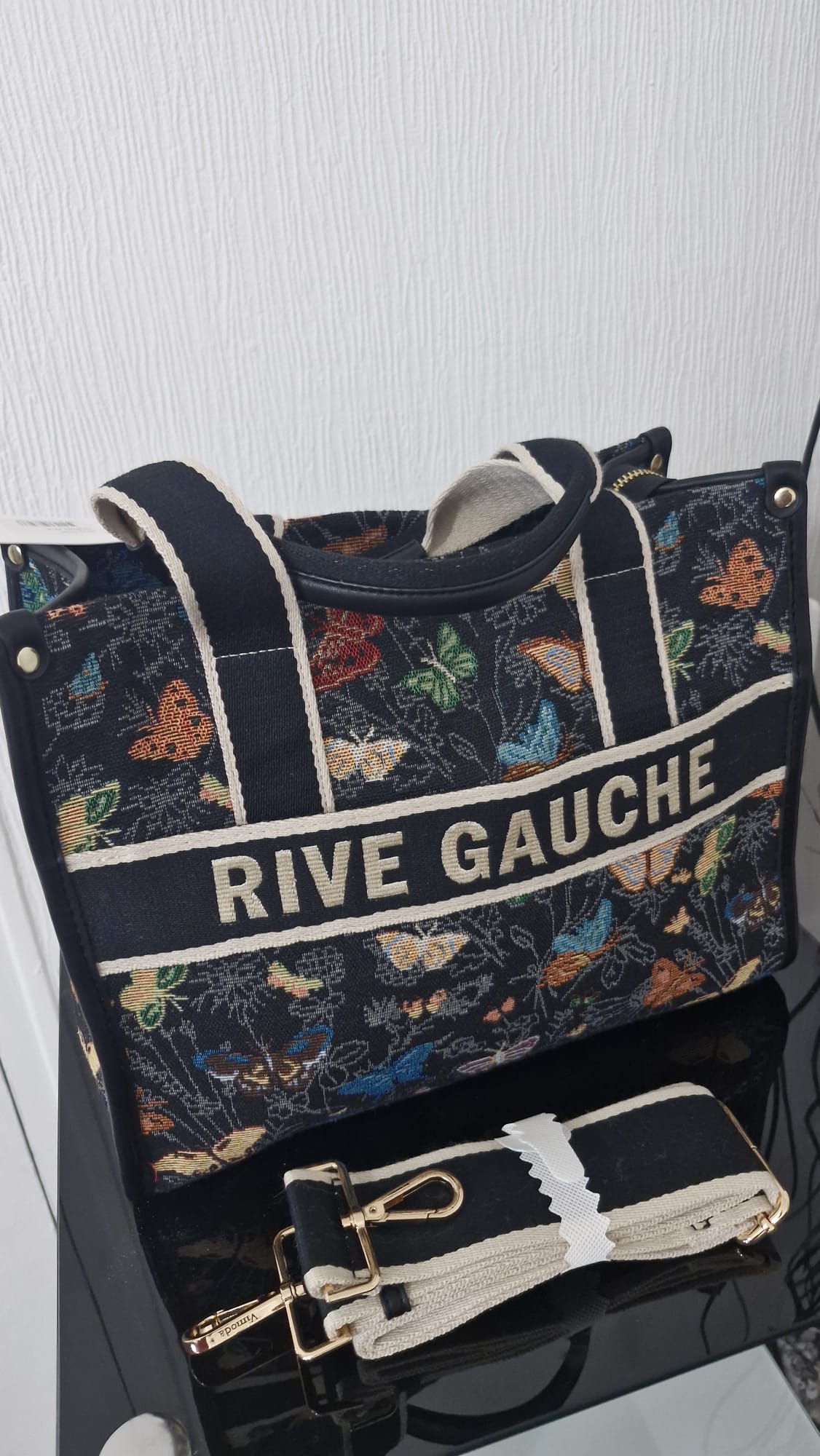 Sac cabas en toile jacquard papillons "Rive Gauche"
