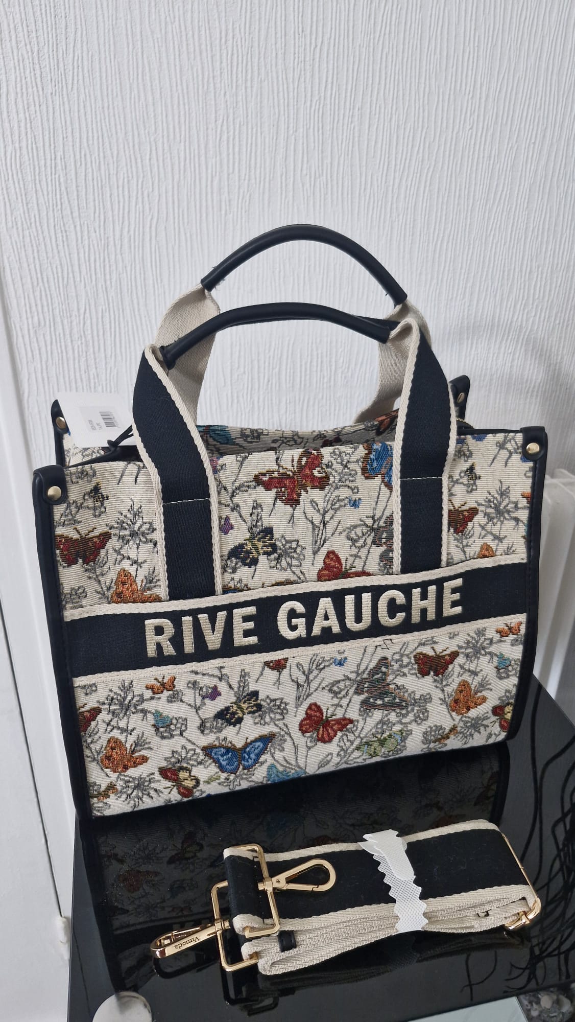 Sac cabas en toile jacquard papillons "Rive Gauche"