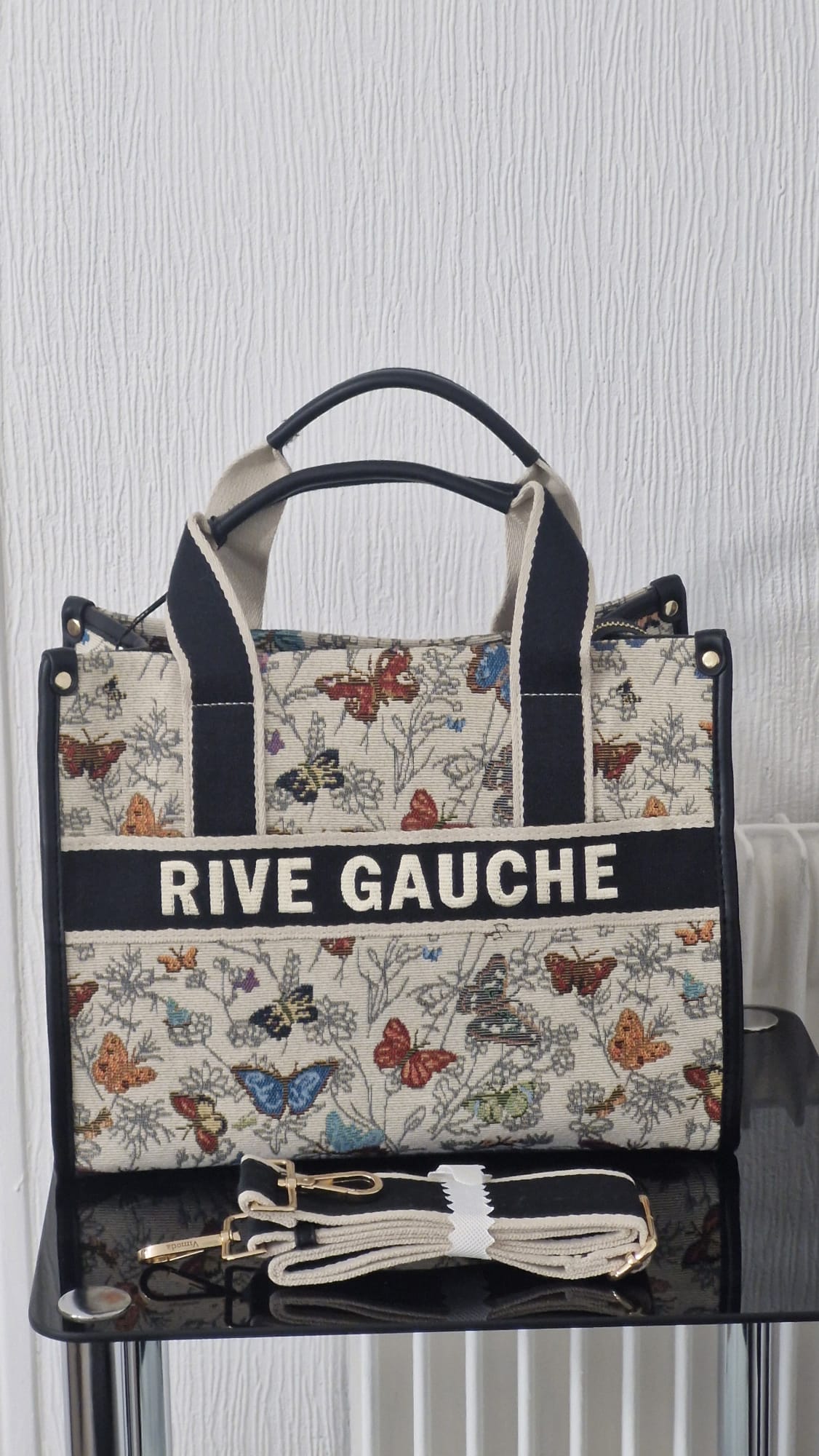 Sac cabas en toile jacquard papillons "Rive Gauche"