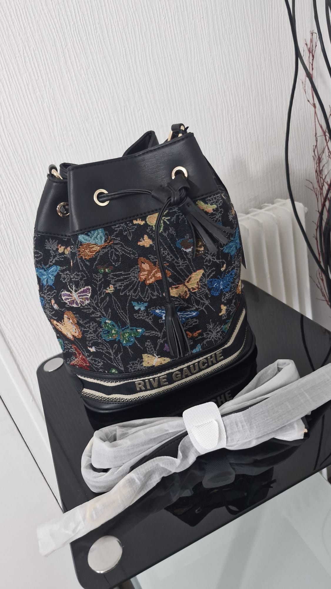 Sac seau en toile imprimé papillons "Rive Gauche"
