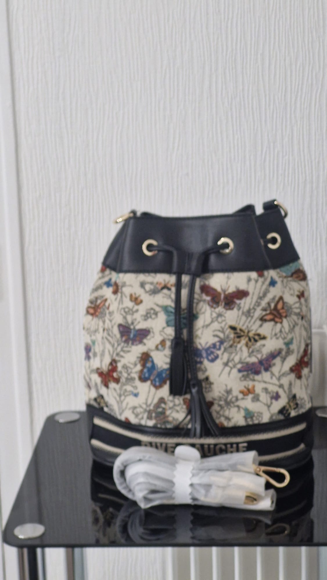 Sac seau en toile imprimé papillons "Rive Gauche"