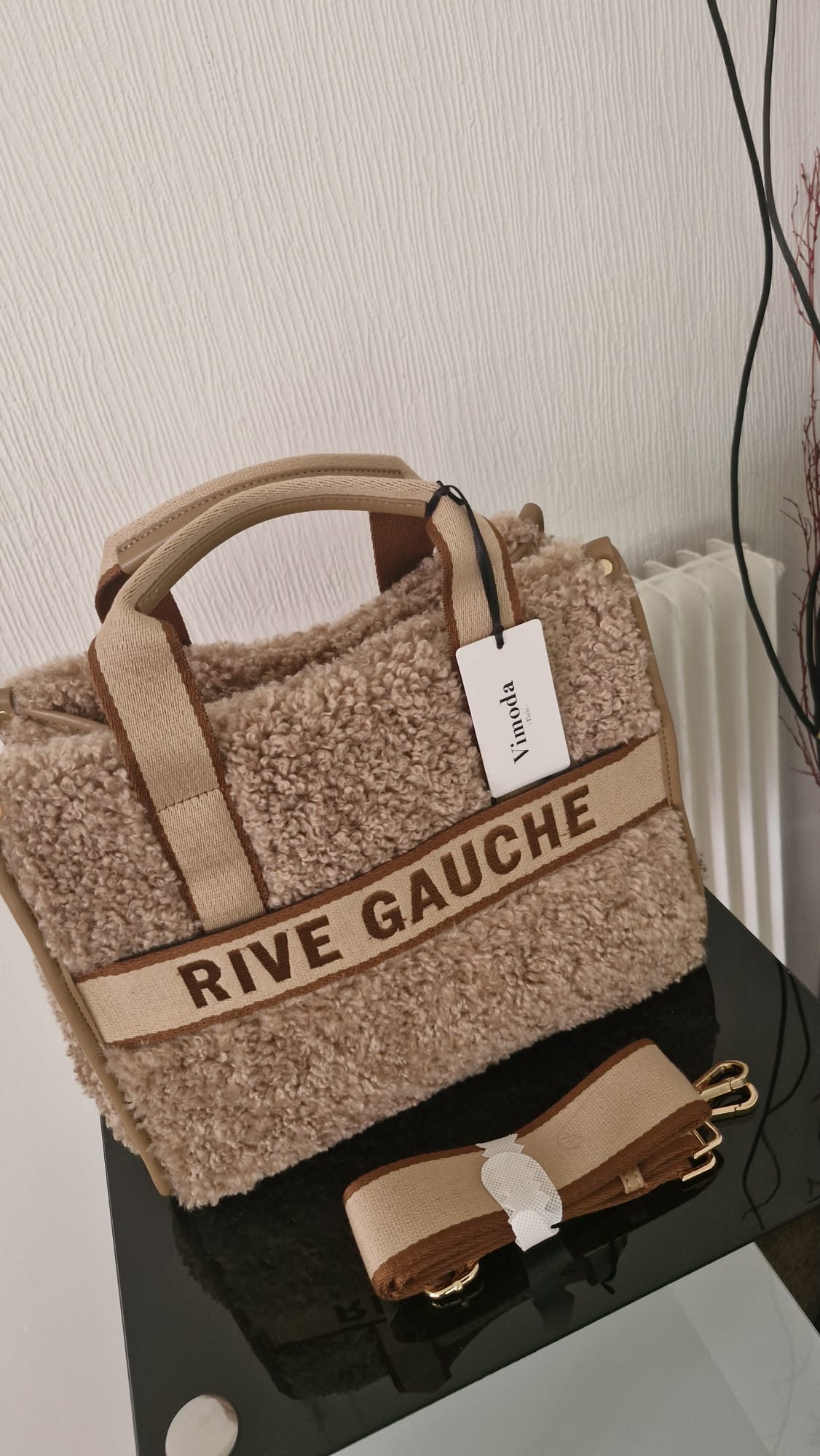Sac à main Rive gauche en fausse fourrure bouclée