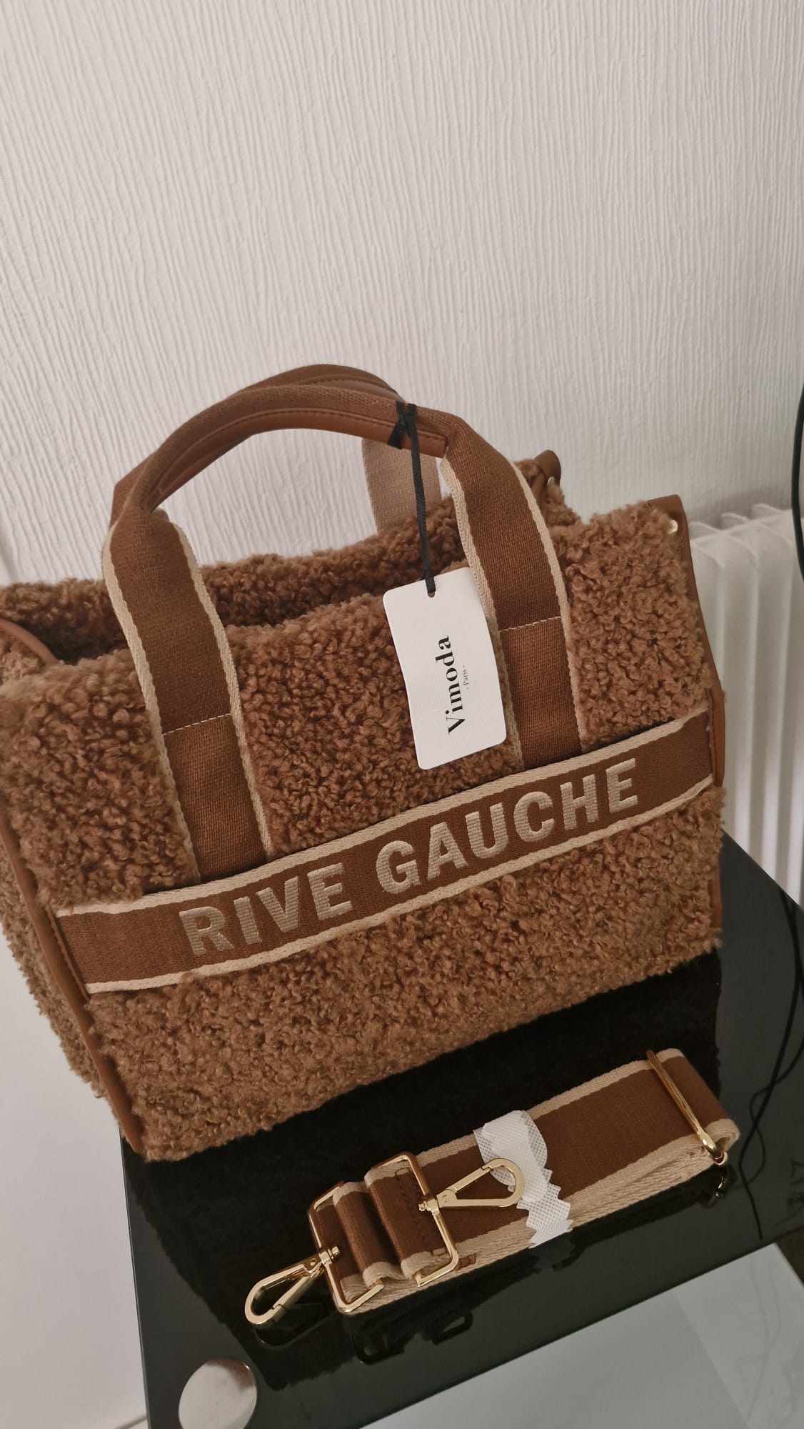 Sac à main Rive gauche en fausse fourrure bouclée