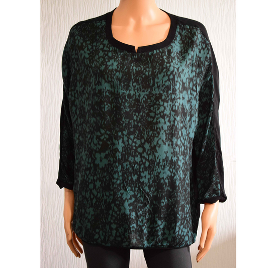 Blouse fluide imprimée vert canard et noir 42