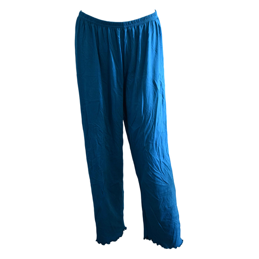 Pantalon Fluide Bleu Canard à Ourlet Ondulé