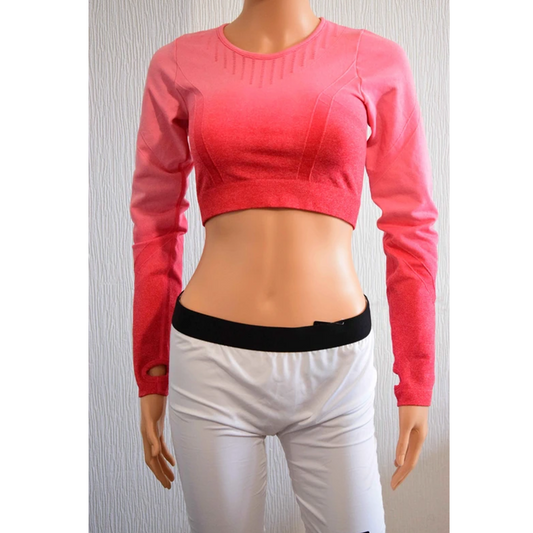 Crop top sport manches longues – Rose dégradé – Taille unique