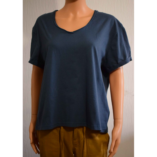 T-Shirt Col V Manches Retroussées Hanes