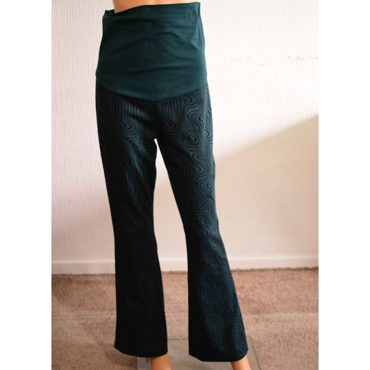 Pantalon Supermom évasé à motifs ondulés vert canard S