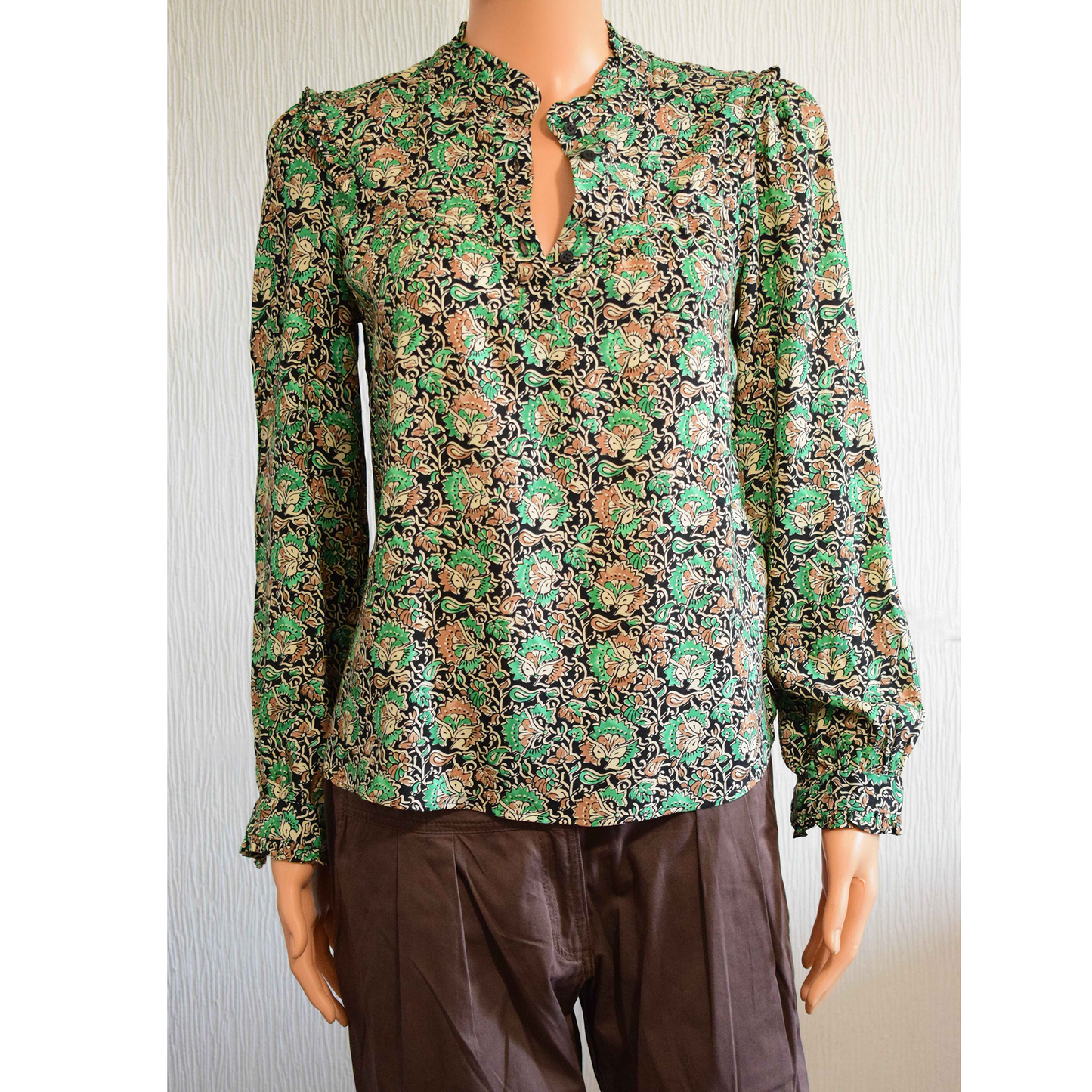 Blouse Florale Bohème Col Mao Smockée XS