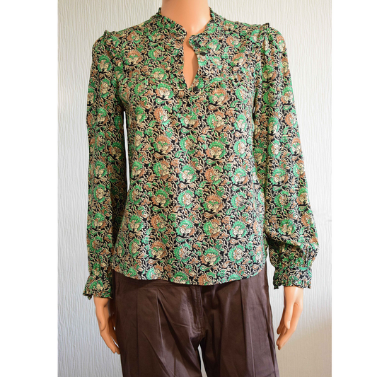 Blouse Florale Bohème Col Mao Smockée XS
