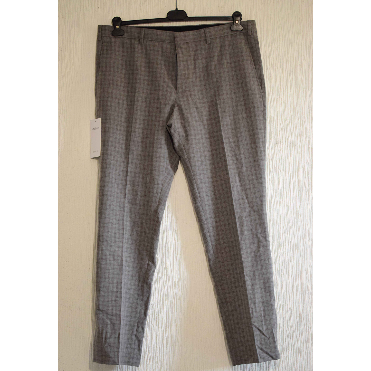 Pantalon de costume ajusté à carreaux gris - Limehaus 48
