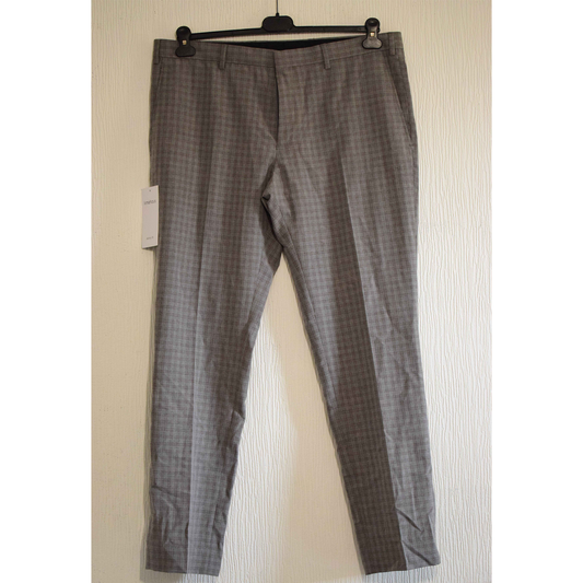 Pantalon de costume ajusté à carreaux gris - Limehaus 48