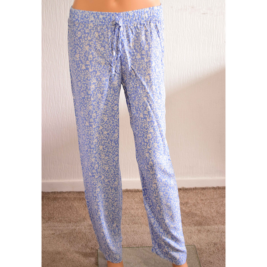 Pantalon Oronero fluide bleu à imprimé floral blanc