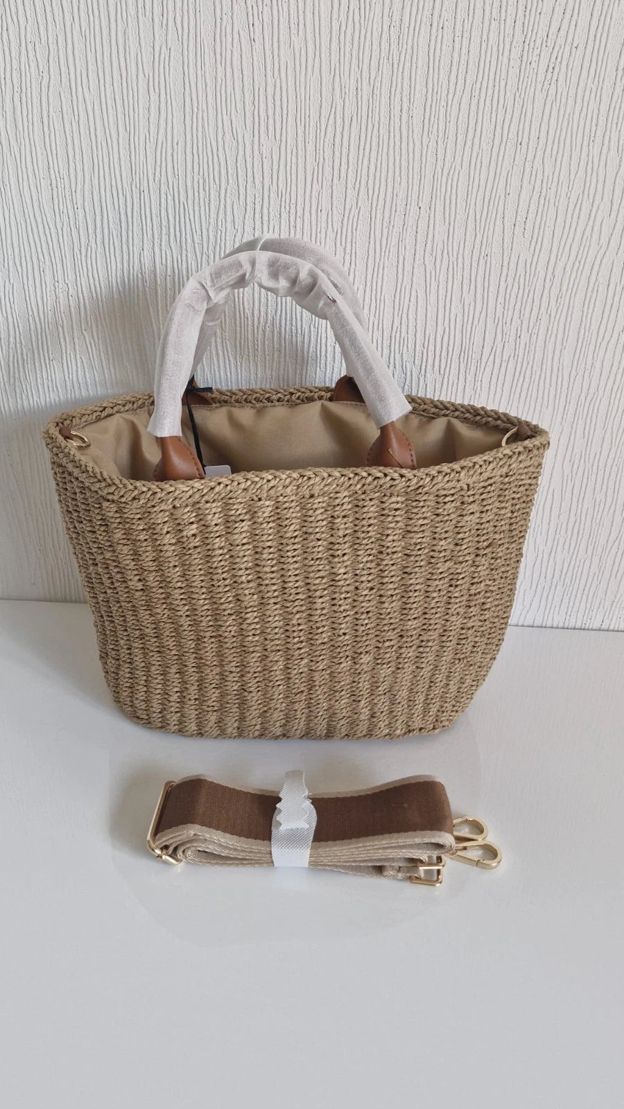 Sac cabas double C en paille
