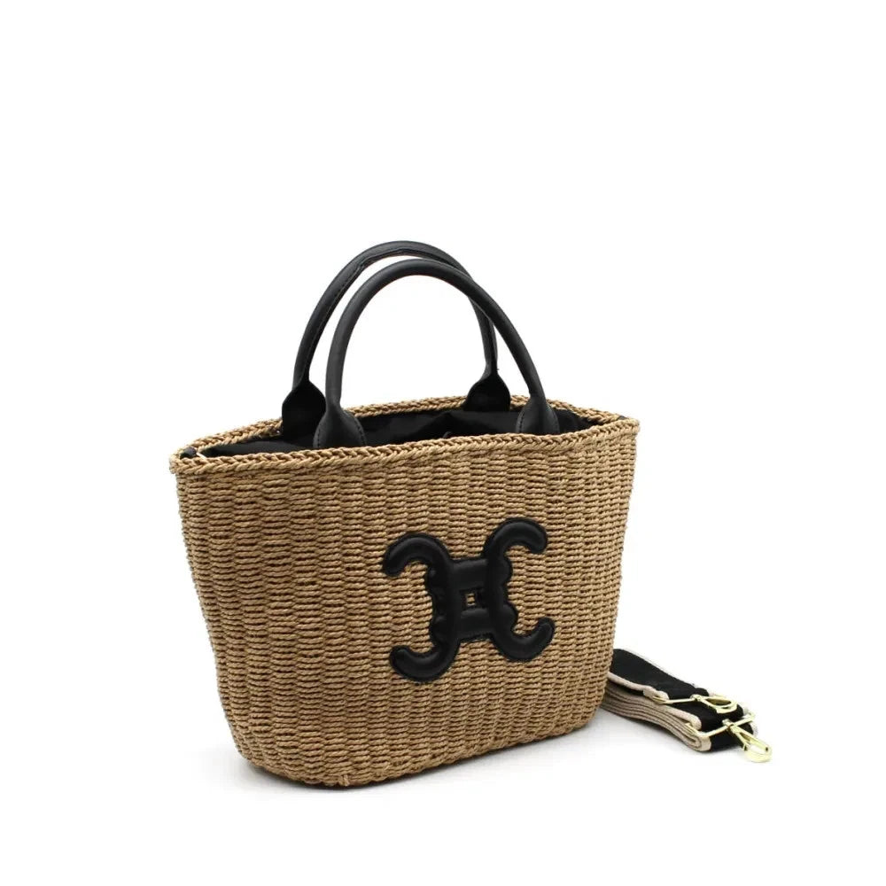 Sac cabas double C en paille