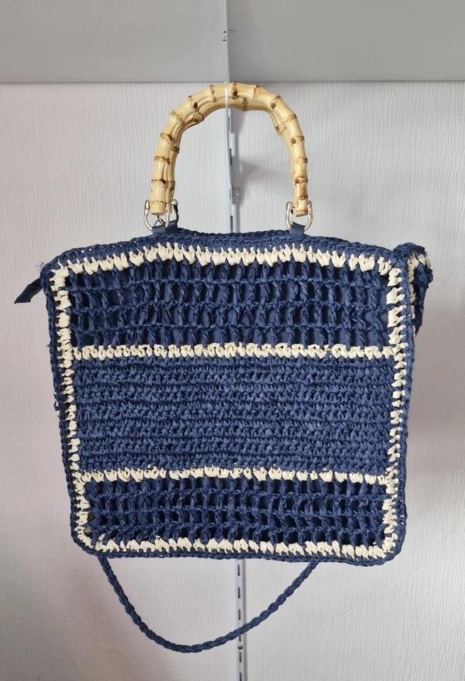 Sac tissé Rive Gauche Paris” à poignées bambou