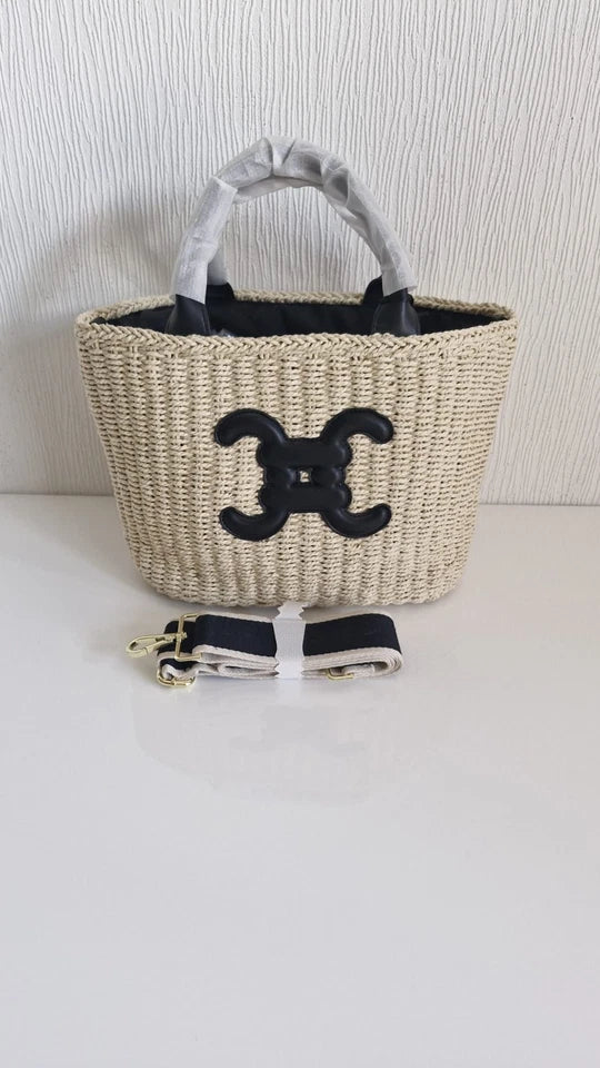 Sac cabas double C en paille