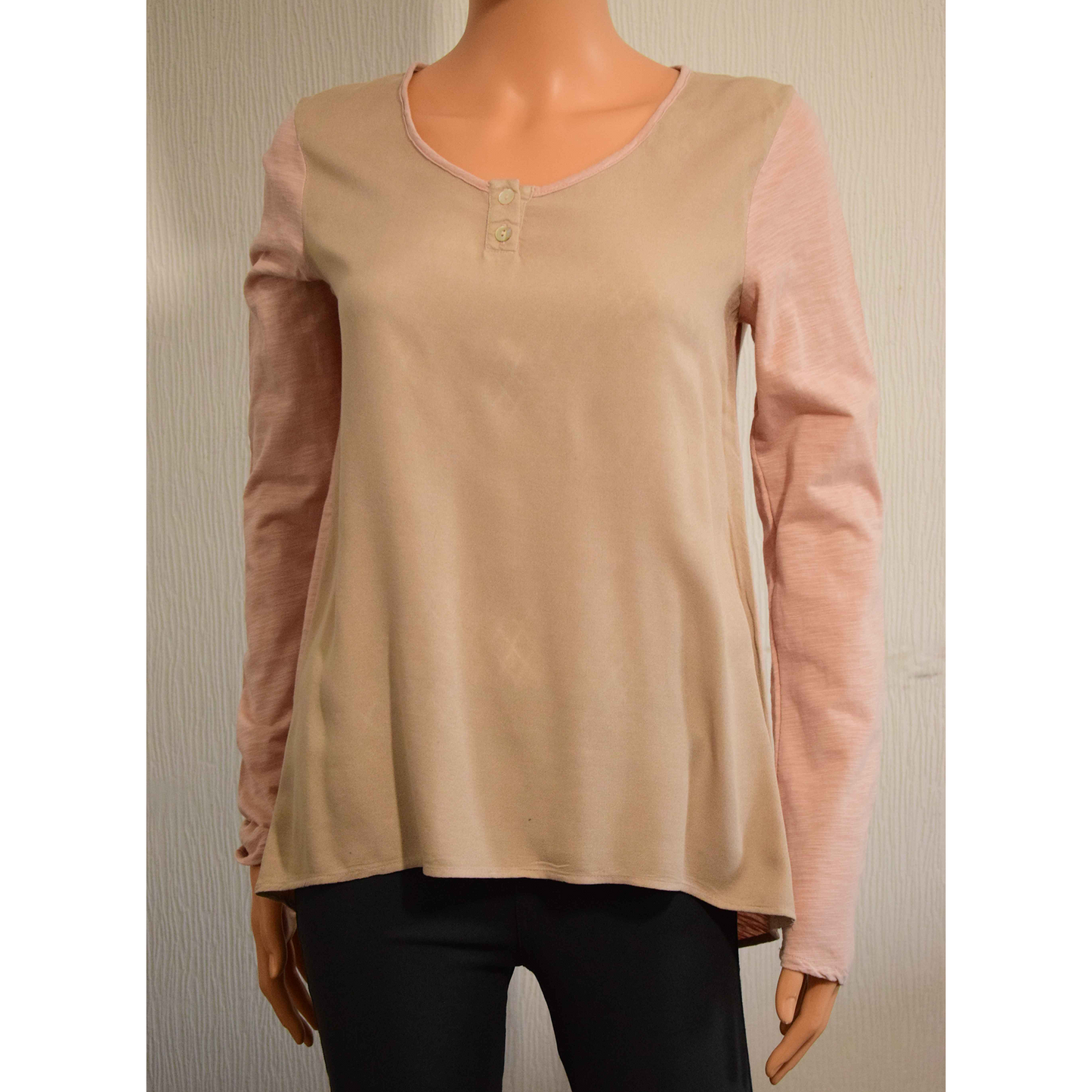 Top manches longues femme – Beige/Rose poudré – Taille M