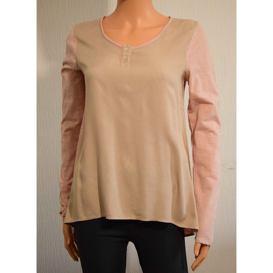 Top manches longues femme – Beige/Rose poudré – Taille M
