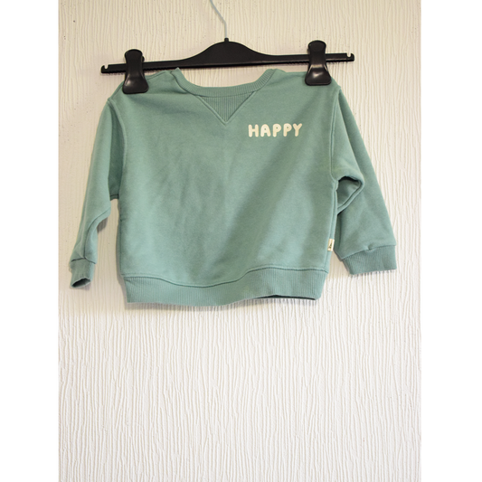 Sweat-shirt en molleton vert d'eau imprimé "HAPPY" - Enfant 24 Mois